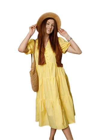 Yellow Tiered Midi Dress